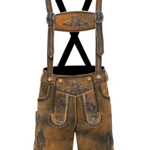 Bavarian Shorts BS‑1207 – Deep Chestnut Embroidered Suspenders Edition