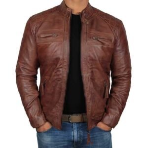 Leather Biker Jacket LJ‑1108 – Rustic Brown Streetline Edition