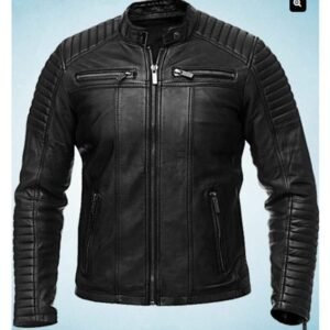 Leather Jacket LJ‑1111 – Midnight Black Ribbed Moto Edition